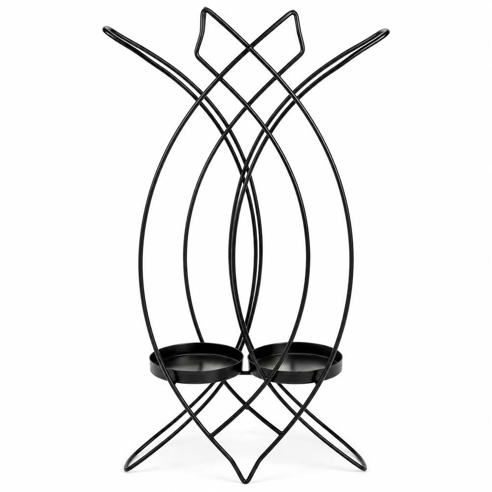 NEW Black Metal Dual Tealight Candle Holder Decorative Modern Wire Frame
